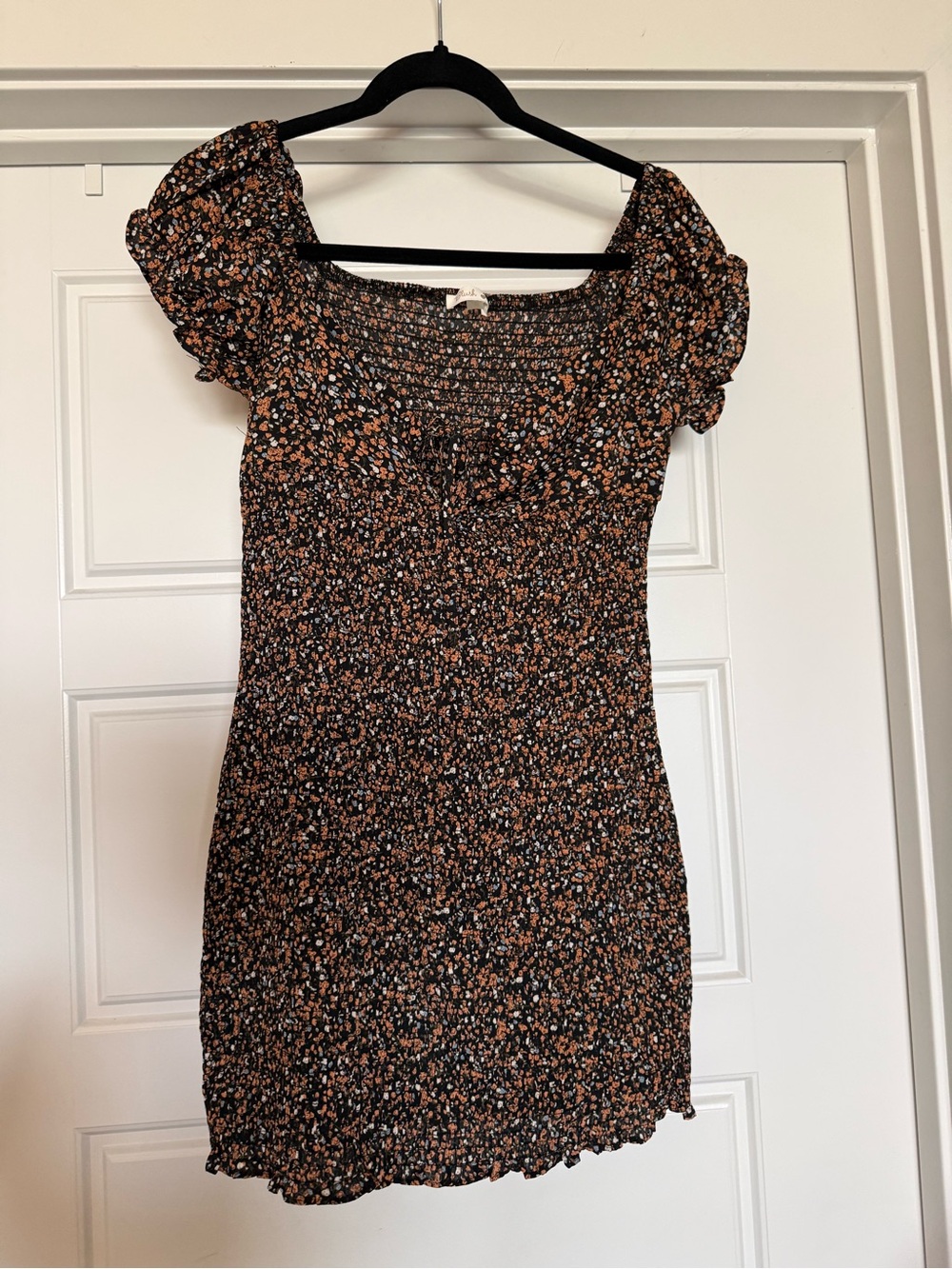 Blush Black Mini Dress with Tan & Cream Floral Print